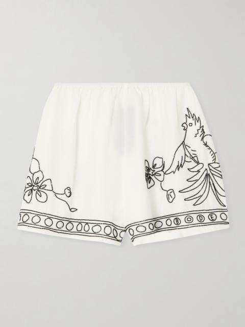 Cockatoo Tap Bead-embellished Cotton And Silk-blend Shorts