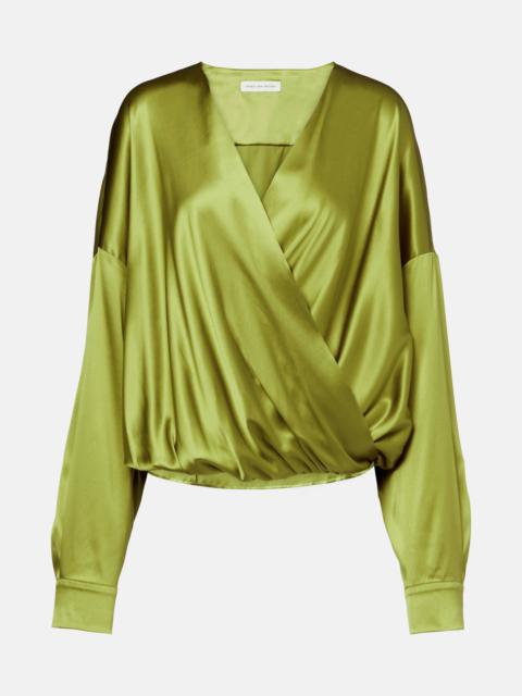 Draped silk-blend satin blouse