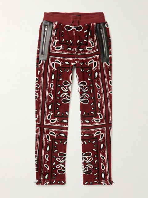 Straight-Leg Leather-Trimmed Bandana-Print Fleece Sweatpants