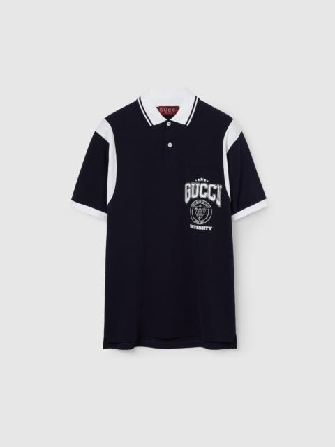 Cotton piquet polo shirt with print