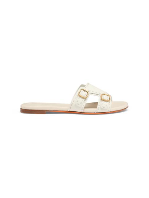 Women's white leather double-buckle Didi slide sandal