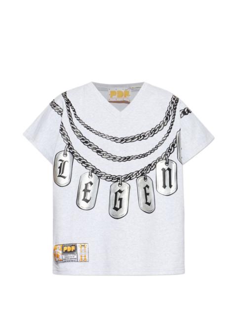chain print V-neck T-shirt