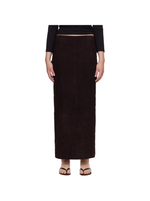 Brown Suede Column Midi Skirt