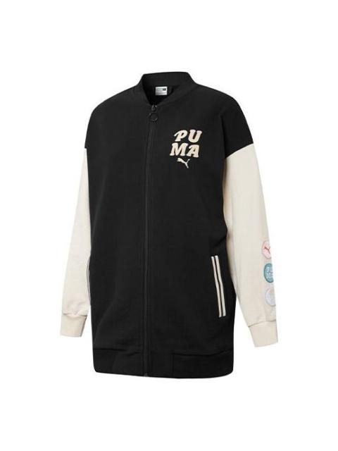 (WMNS) PUMA Bomber Logo Printing Retro Colorblock Jacket Black 536309-01
