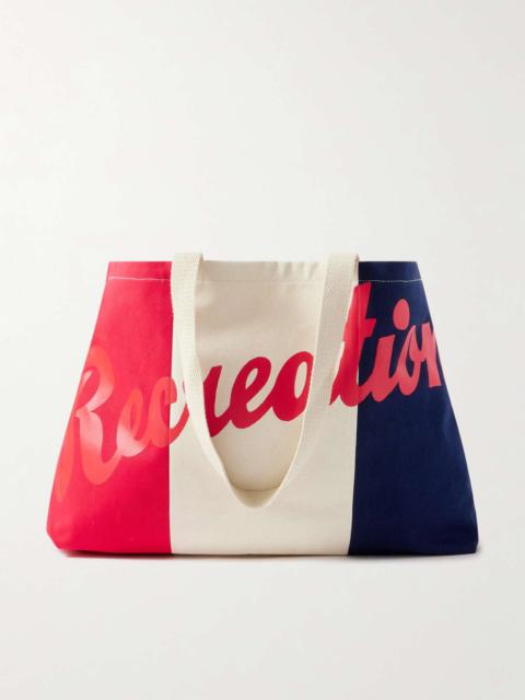 Recreation printed striped cotton-canvas tote Cream