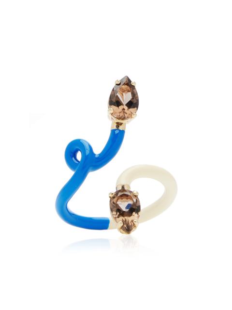 B 9K Yellow Gold Quartz Enameled Double Vine Ring multi