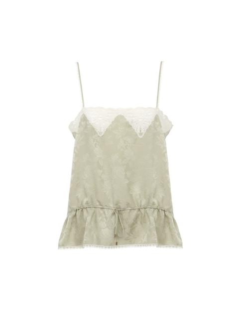 DRAWSTRING CAMISOLE TOP IN SILK JACQUARD & LACE