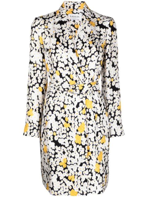 floral-print belted wrap dress