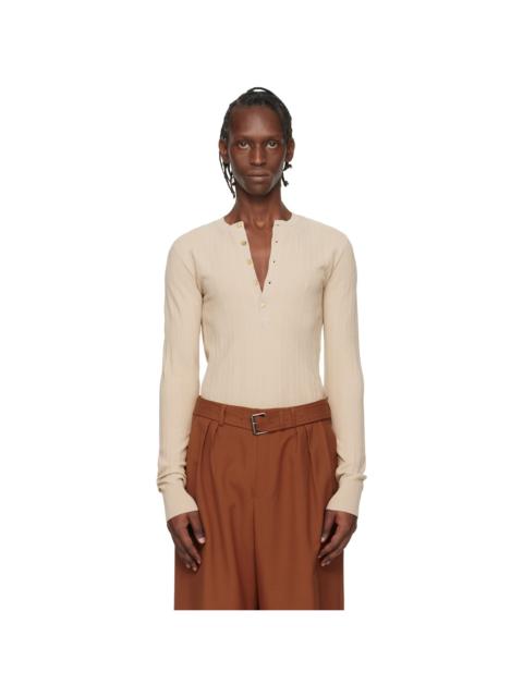 Beige Rib-Knit Henley