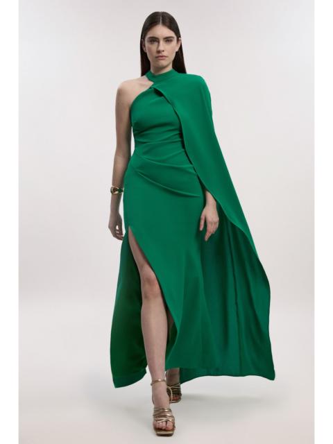 Soft Tailored One Shoulder Cape Sleeve Maxi Dress