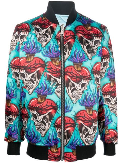 tattoo-motif embroidered bomber jacket