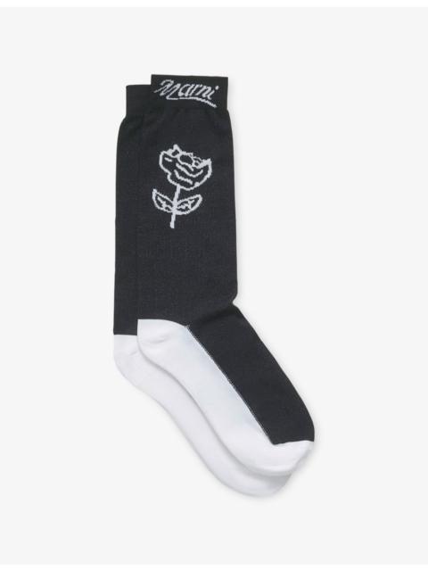 Sprayed Roses-Intarsia Cotton-Blend Mid-Calf Socks