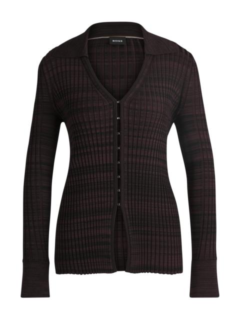 V-NECK CARDIGAN IN RIBBED STRETCH FABRIC WITH COLLAR
