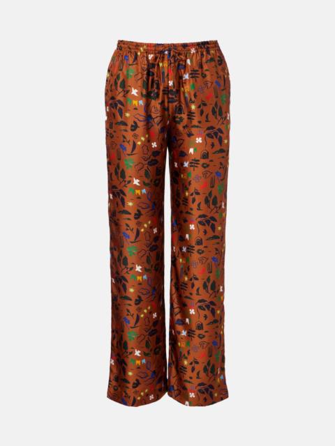 Aurelia printed silk twill wide-leg pants