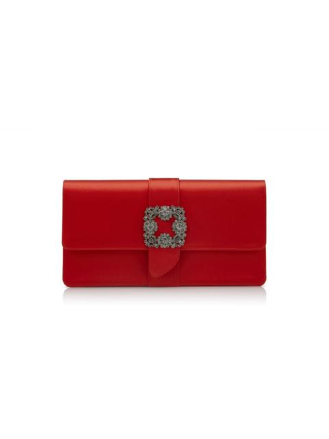 Red Satin Jewel Buckle Clutch