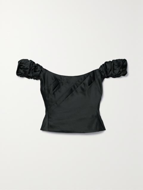 Ileana Off-the-shoulder Cropped Pleated Satin Top
