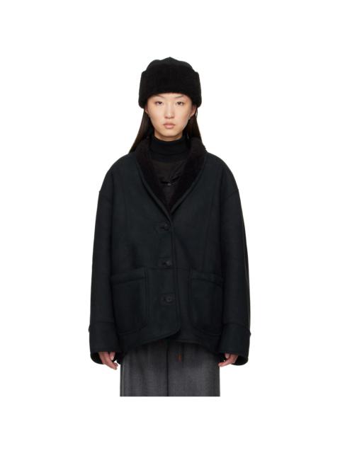 Black Shawl Collar Faux-Shearling Jacket