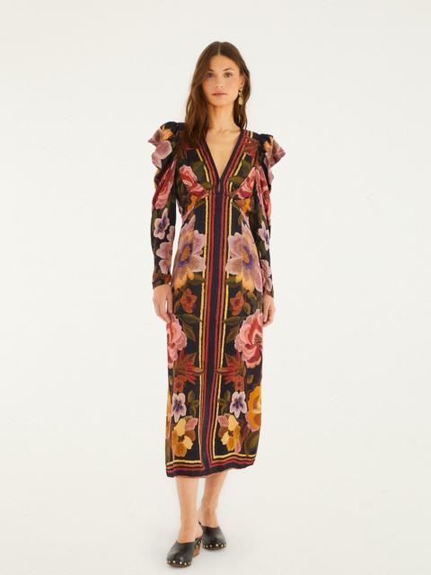 Black Chenille Flowers Lenzing™ Ecovero™ Viscose Midi Dress