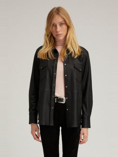 BLACK LEATHER WESTERN BUTTON DOWN