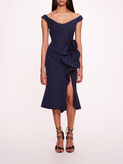 TAFFETA TRUMPET MIDI DRESS
