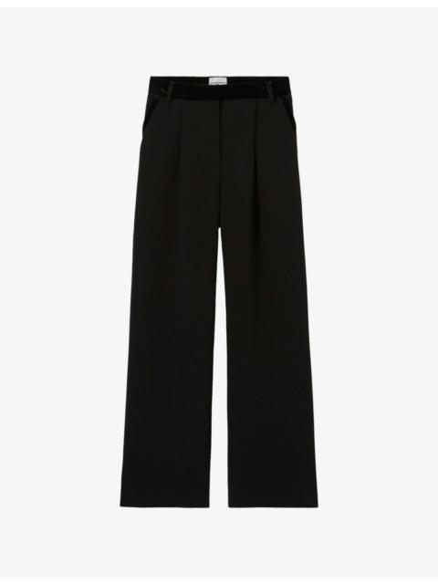 Velvet-Trim Straight-Leg Tailored Stretch-Woven Trousers
