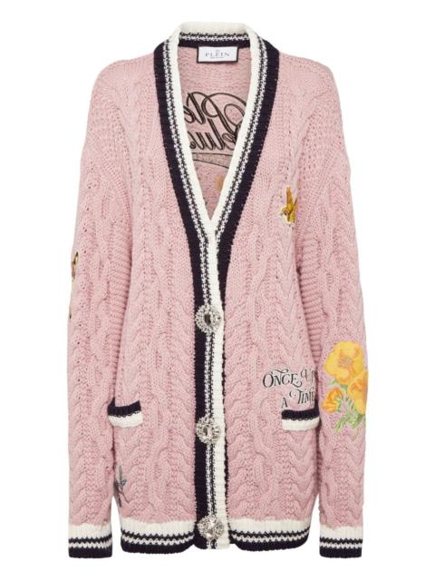 cable-knit embroidered cardigan
