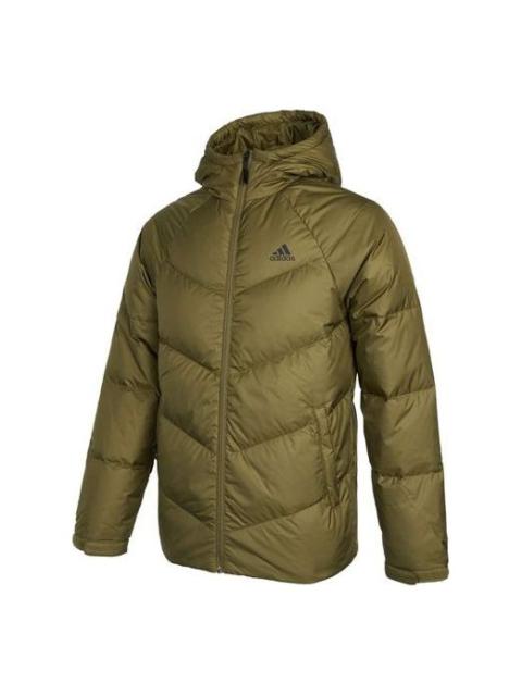 adidas Solid Color Sports Stay Warm hooded down Jacket Green H20785