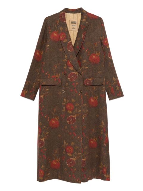 pomegranate-print double-breasted coat
