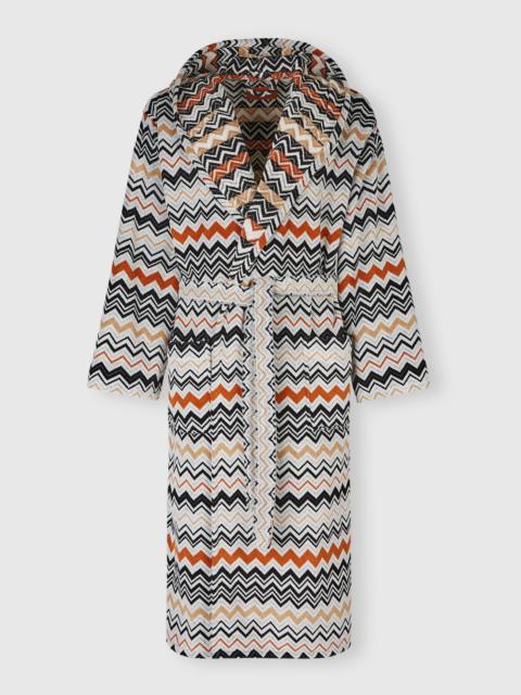 Bernard bathrobe in cotton terry with zigzag pattern