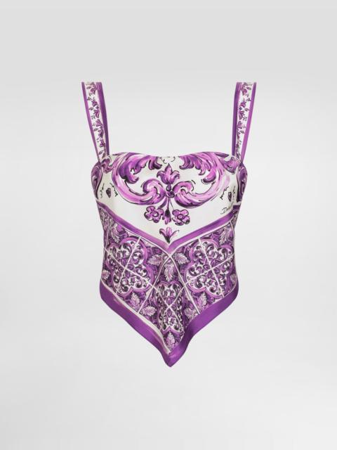 Majolica-print silk top