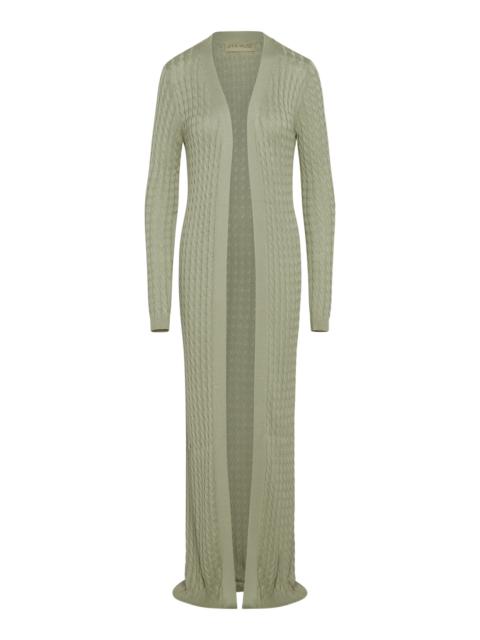 Mira Cable-Knit Silk-Blend Cardigan light grey