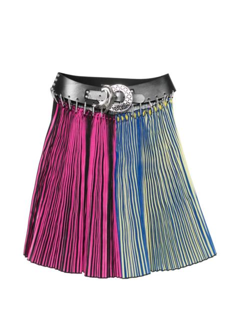 Block belt pleated midi skirt