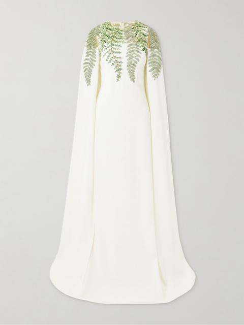 Cape-effect Embellished Silk-blend Crepe And Organza Gown