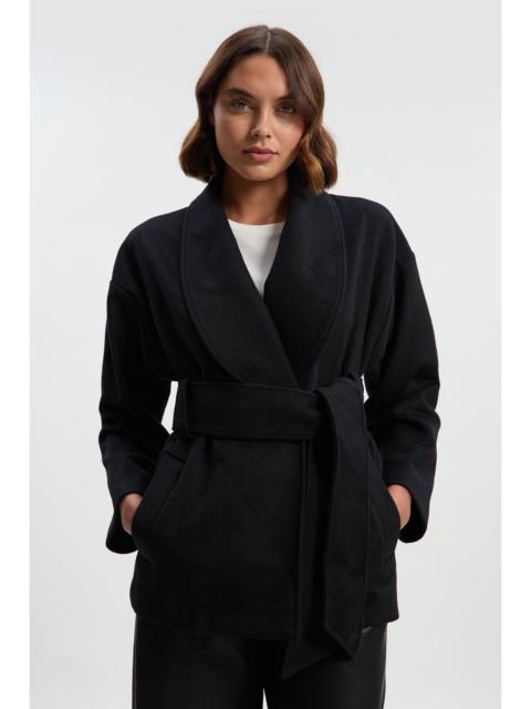 Brushed Wool Belted Wrap Tailored Short Coat