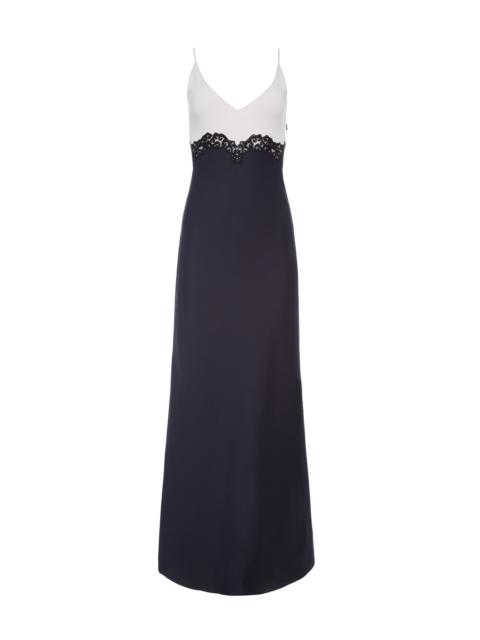 Amaryllis Lace Maxi Dress in Dark Navy Silk Wool
