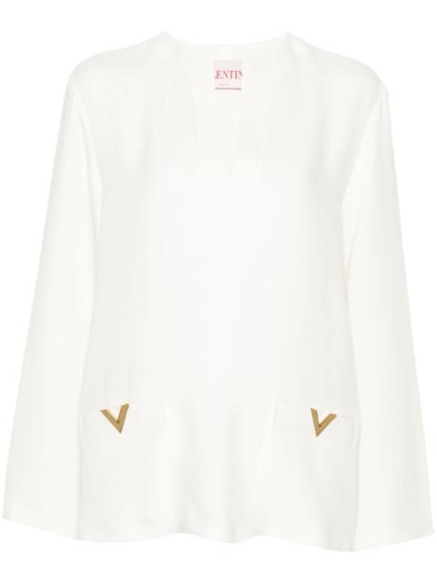 V logo-plaque silk tunic