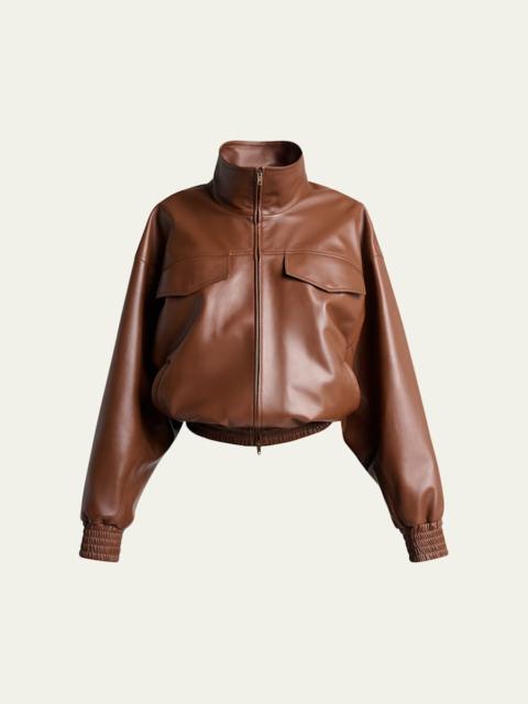 High-Collar Leather Blouson Jacket