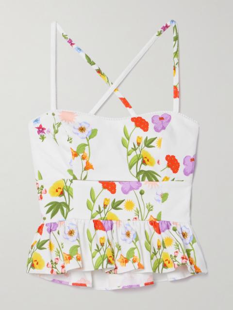 Callie Cutout Printed Cotton-blend Piqué Peplum Top
