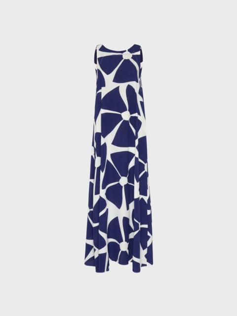 WOMEN LONG SILK CREPE DE CHINE DRESS BIG FLOWERS