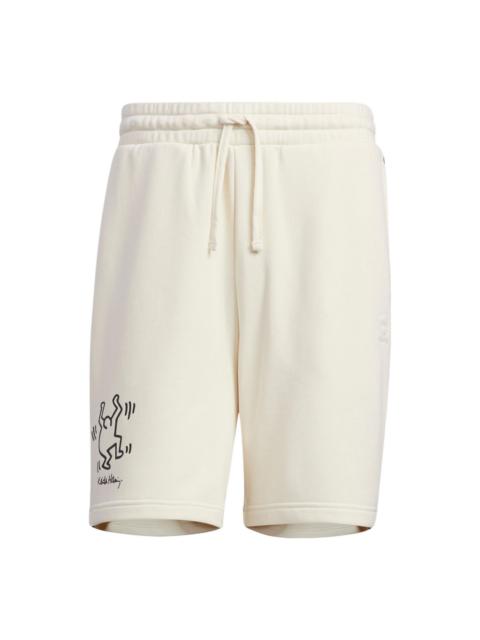 Men's adidas neo x . Crossover Cartoon Pattern Stripe Athleisure Casual Sports Shorts Beige HD7258