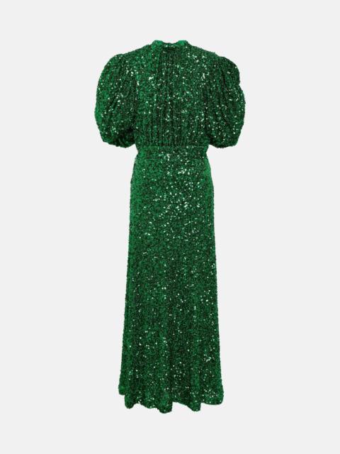 Embellished puff-sleeve maxi dress