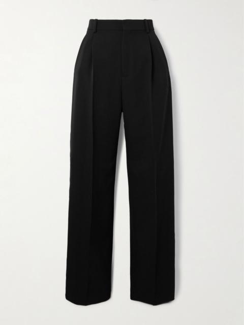 Pleated grain de poudre wool straight-leg pants Black