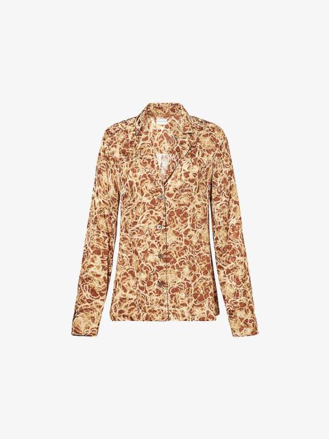 Notch-Collar Floral-Print Woven Shirt