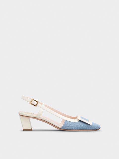 Belle Vivier Lacquered Buckle Slingback Pumps in Denim