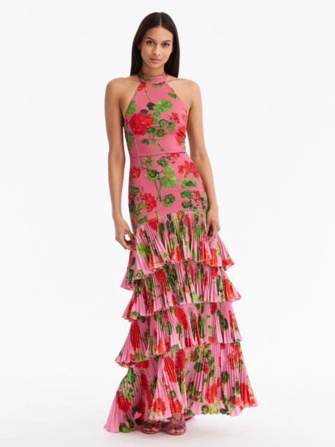 HALTER NECK GERANIUM TIERED GOWN