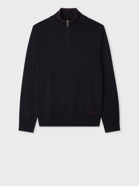 Navy Merino Wool Half Zip Sweater