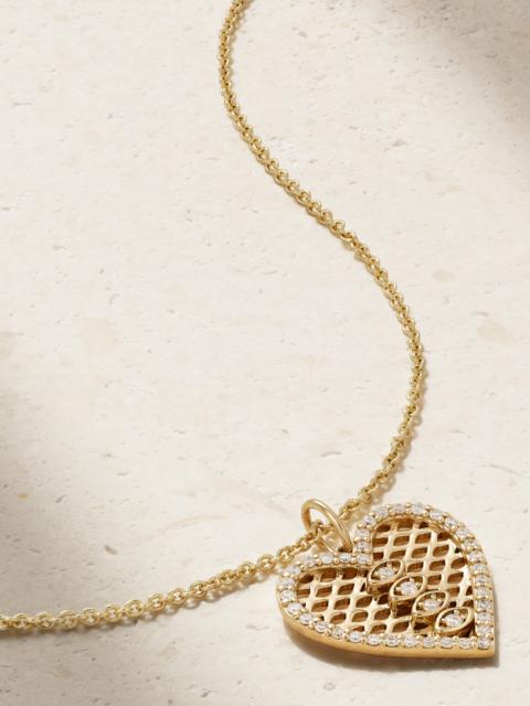 Marquis Eye Fishnet Heart 14-karat Gold Diamond Necklace
