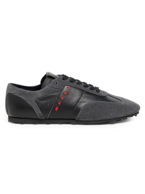 Men's Logo Leather Low-Top Sneakers - Black Dark Grey