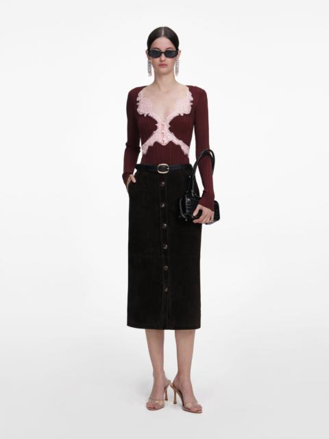 Brown Contrast Lace Knit Top