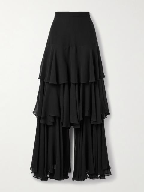 Tiered Silk-chiffon Wide-leg Pants